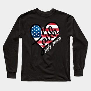 4th of July Patriotic Christian Faith Heart American Flag Long Sleeve T-Shirt